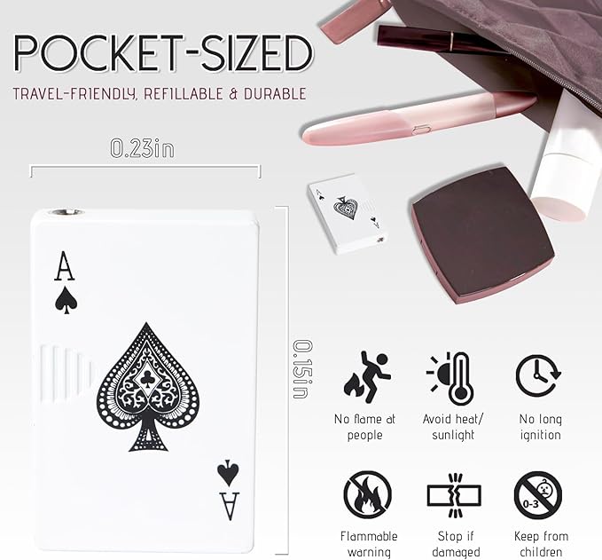Jet Torch Lighter Green Flame Ace of Spades Design Cool Lighters Refillable Butane Windproof Poker Lighter Adjustable Flame for BBQ,Candle,Gift for Men/Women (Without Gas) (White Ace)