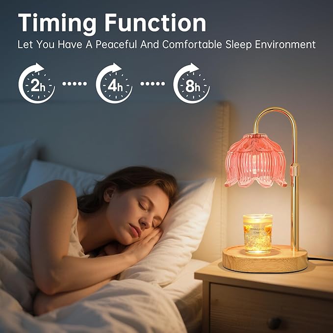 Flower Candle Warmer lamp with Timer Dimmer,Adjustable Height Candle Warmer,Fits All Jar Scented Candles,Christmas Gifts for Mom Women,Candle Lamp for Bedroom Home Decor,Pink