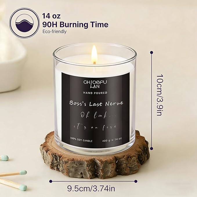 Chloefu LAN My Last Nerve Candle, Boss Gifts for Women & Men, Office Gift for Coworkers Employee Boss Lady Manager Colleague, Appreciation Inspirational, Lilac Candle 14 Oz