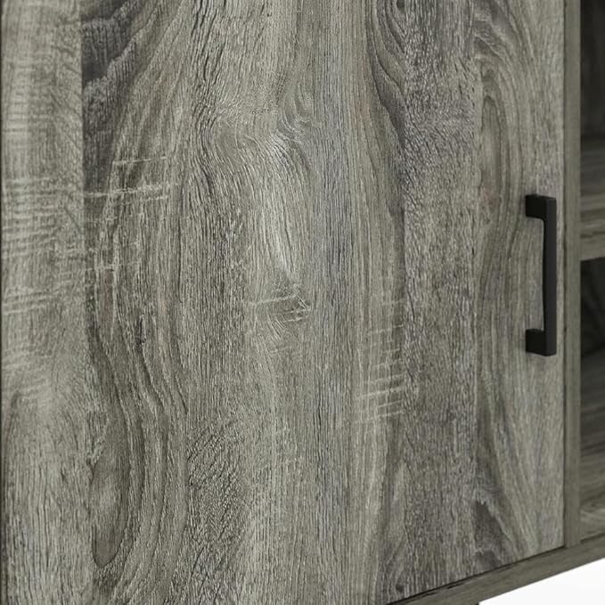 Furnifact Grey French Oak Mid Century Style TV Stand, Wood Legs, One Cabinet, Two Shelves, Elegant Wooden Finish, Durable, Contemporary Design