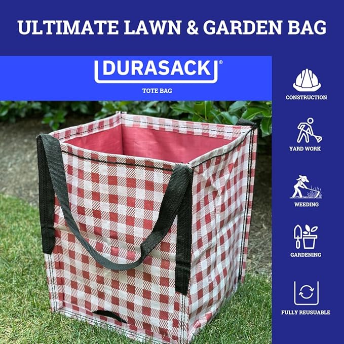 DURASACK Heavy Duty Storage Tote Bag 22-Gallon Rugged Woven Polypropylene Moving Bag, Reusable Self-Standing Design, Holds up to 500 Pounds, Single, Gingham Red