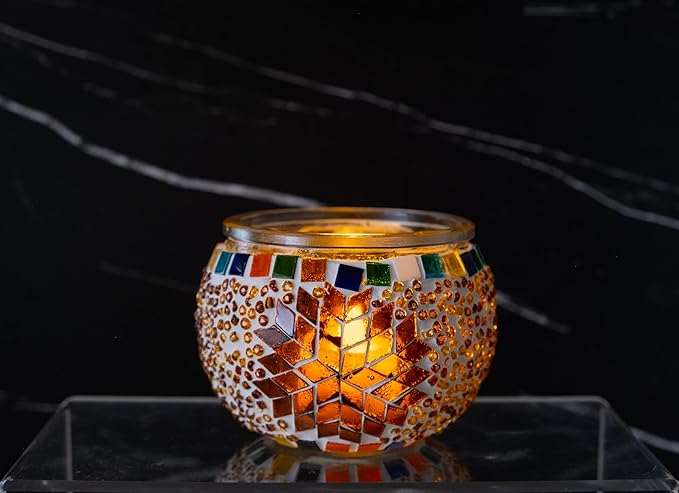 KRAFTSTORIES Turkish Mosaic DIY Candle Kit - Glass Decorative Tealight Holder for Living Dining Room Bedroom | Make Your Own Mosaic Candle Holder | Craft Kits for Adults (Brown)