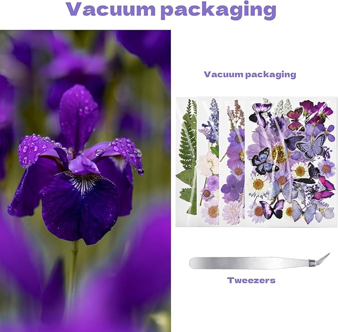 CONVELIFE Dried Flowers for Resin 119Pcs, Pink Real Natural Pressed Flowers with 10Butterfly Stickers, Dried Leaves kit for Scrapbook Supplies Card Making Resin Jewelry Making Soap Candle DIY Crafts