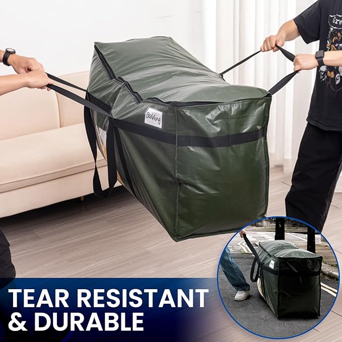 TAILI 69 Gallon Extra Large Storage Bags, XXL Green Heavy Duty Moving Bags For Storage with Visible Window, Wrap Around Handles, Totes for Space Saving, Alternative to Moving Boxes