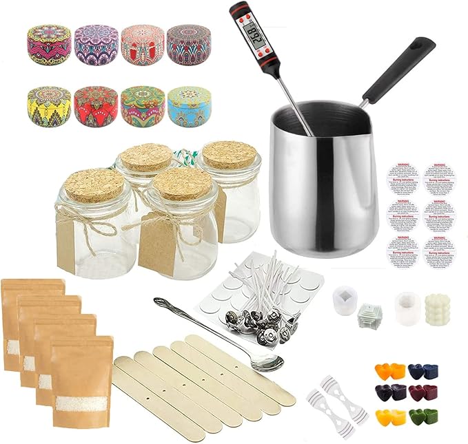 Complete Candle Making Kit Supplies - Full Beginners Soy Candle Making Kit Including Soybean Wax Dyes Wicks Pot TH0JY-1210