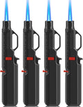 Samniu 4 Pack of Torch Lighter, Windproof Adjustable Jet Flame, with Safety Lock, Long Refillable Butane Torch Lighters for Grill, Camping, Candle, Stove (NO Gas)