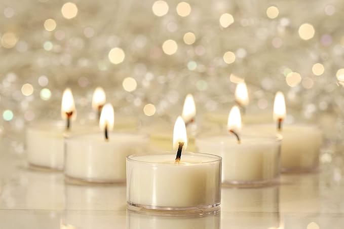 Hyoola Pure White Beeswax Tea Lights, Handmade Decorative Unscented, Tealight Candles, 4 Hour Burn Time, Clear Cup (Pack of 12)