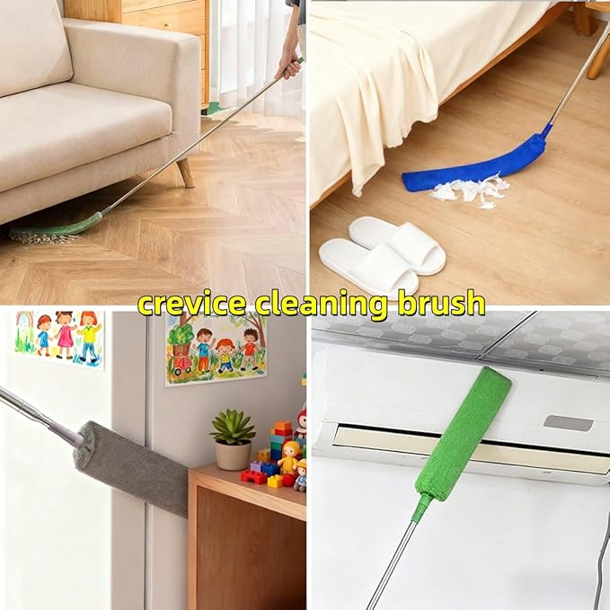 Retractable Gap Dust Cleaner Under Appliance Cleaning Tool, GMLRKY Flat Duster for Under Refrigerator Fridge Stove Couch Bed, Skinny Thin Duster for Tight Spaces (Green)