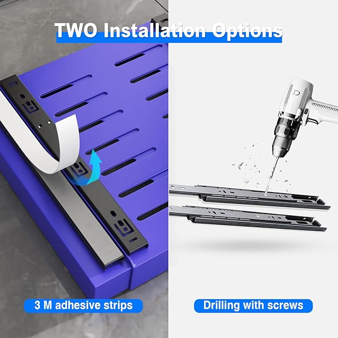 2 Pack Pull Out Cabinet Organizer, Expandable Slide Out Drawers for Kitchen Cabinets Peel and Stick Pullout Drawer Heavy Duty Sliding Shelves for Cupboard, Pantry, Bathroom(16.5" Deep, Blue)