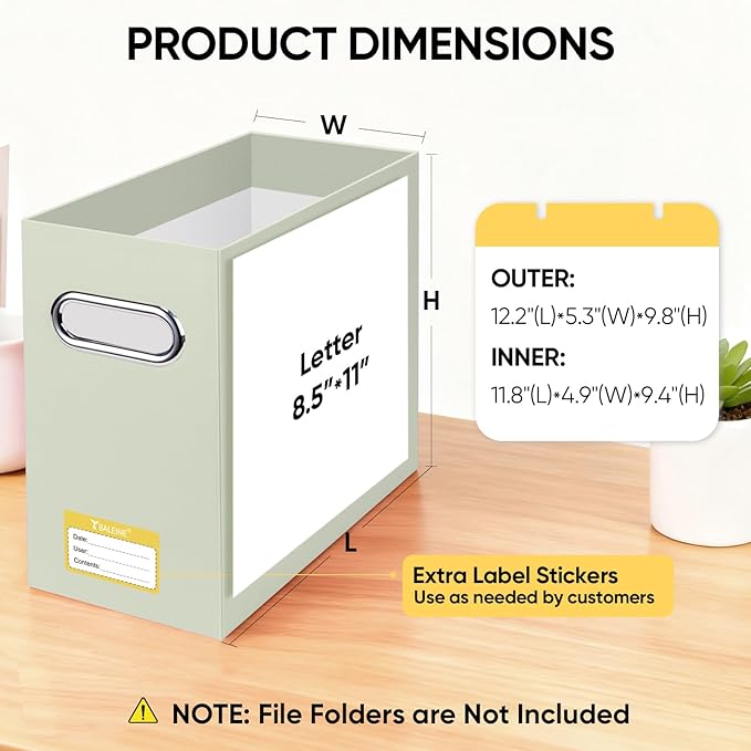 BALEINE File Organizer Box, Cardboard File Folder Organizer with Handle for Letter Size, Portable Collapsible Hanging Filing Box for Home Office Document Storage (4 Pack, Beige)