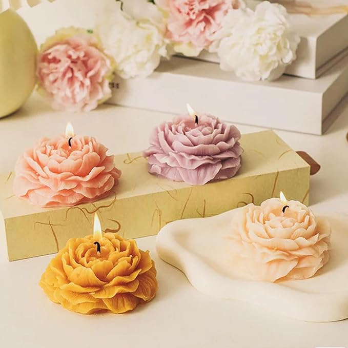2Pcs Candle Molds for Candle Making Flowers Candle Molds Roses 2.16 inch Peonies 3.94 inch