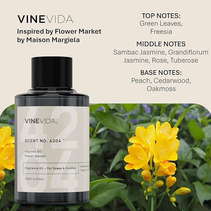 VINEVIDA [120 Ml] Scent NO. 4204 Inspired by Flower Market | Premium Fragrance Oil for Candle Making & Soap Making | Candle Scents for Soy Wax | Scented Oils for Car Freshies & Bath Products