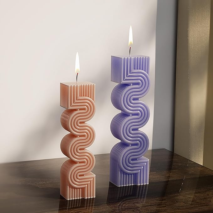 2 Pack S Geometry Candle Mold Geometric Lines Spiral Pillar Resin Casting Mold Resin Making Molds Silicone Mold for Candle Home Decorate Candle Making 3D Animal Mold