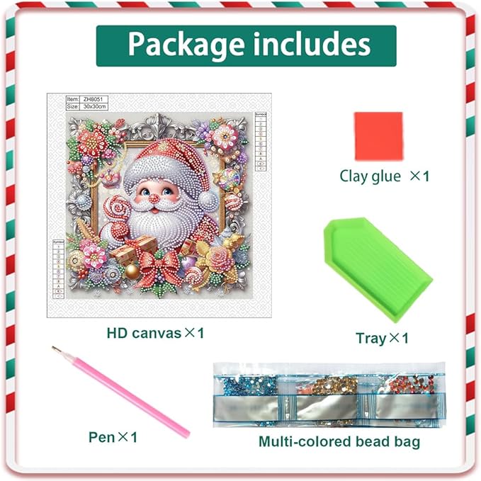 5D Santa Claus Special Shape Diamond Art Kits for Beginners, Christmas Winter Theme Diamonds Painting Kits for Adults,DIY Crystal Rhinestones Diamond Paintings for Home Wall Decor 12×12Inch