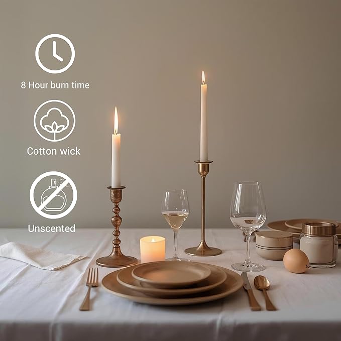 Tapered Dinner Candles - Soy & Paraffin Blend, Dinner Candles with Long-Lasting 7-Hour Burn for Stylish Homes - Candle in Curated Colors Ideal Gift for Hosts, Brides & Event Planners-Ivory