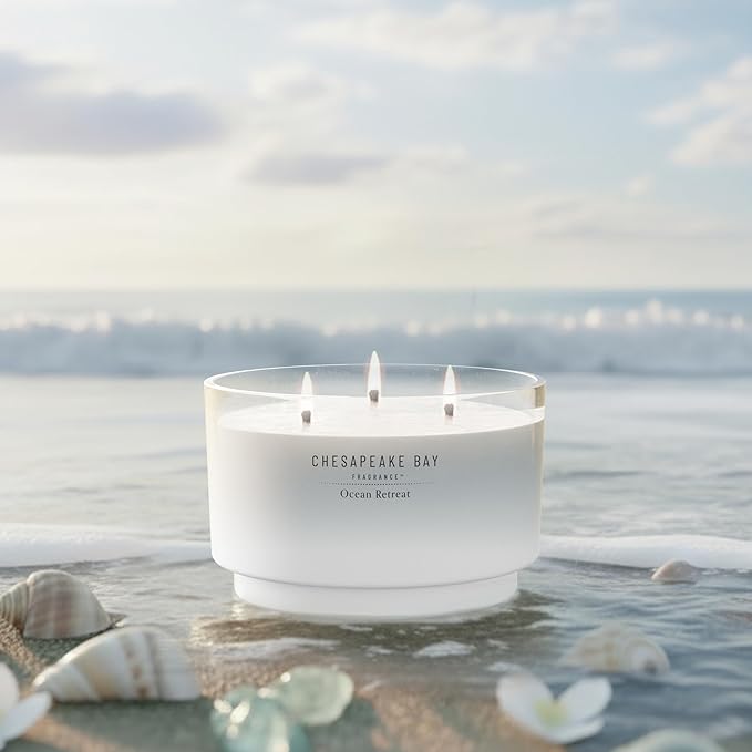 Chesapeake Bay, 14.5oz Ocean Retreat Scented Candle, Mood Evoking Fragrance, Sea Glass-Inspired Jar, Premium Soy Blend Wax with Essential Oils, Coastal Fragrance for Home Décor or Gifting
