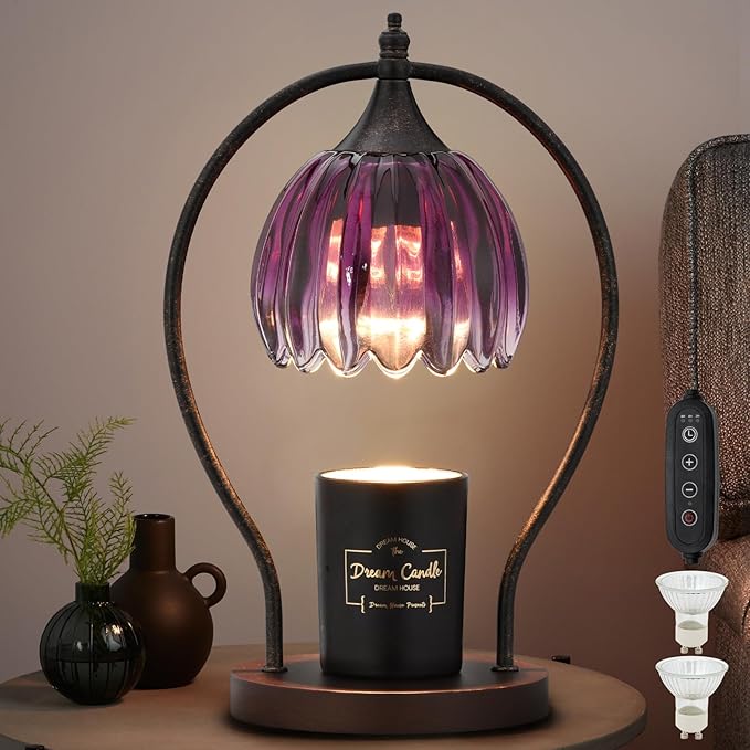 GOODBUY Candle Warmer Lamp, Dimmable Candle Warmer with Timer, Vintage Candles Wax Warmers for Jar Candles Birthday Gifts for Women, Mom, Home Decor for Bedroom Living Room, Purple Black