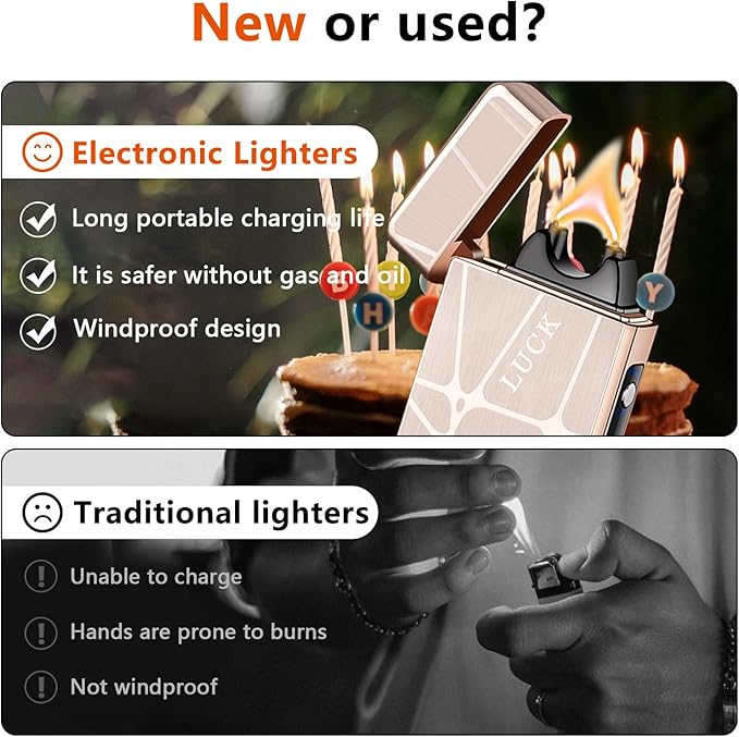 GADATOP Vintage Lighter Rechargeable Arc Flame Cool Design Electric Lighters with LED Battery Indicator and Packaging Box for Camping Hiking Travel Essentials (Charcoal)
