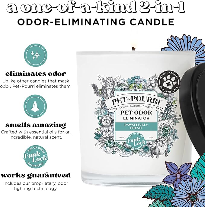 Pet-Pourri Pawsitively Fresh Pet Odor Freshener Bundle - 16 Fl Oz Air + Fabric Spray, 7.5 Oz Candle Jasmine, Fresh Air and Pear