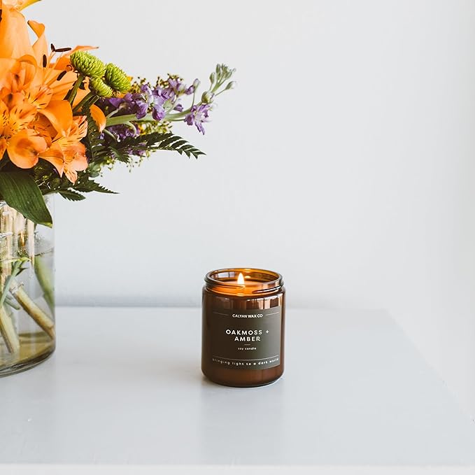 Calyan Wax Co. Grapefruit & Flora Scented Candle - 57 Hour Burn - Luxury Non Toxic Soy Wax Candles - Long Lasting Amber Glass Jar Candle for Home - 7.2oz