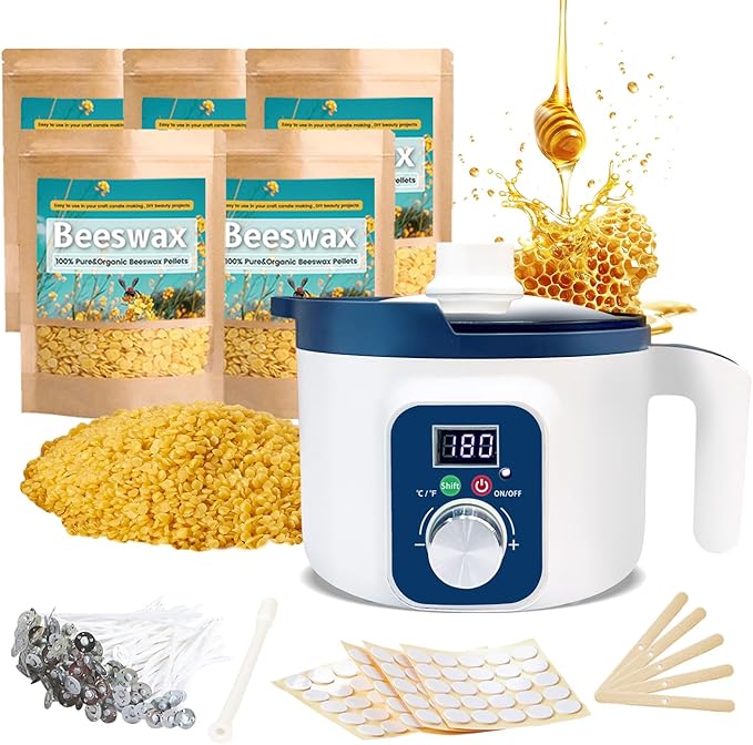 Beeswax Candle Making Kit for Adult, Make Your Own Beeswax Candle Kit Including Wax Melter Temperature Control,Cotton Wick,Wick Stickers