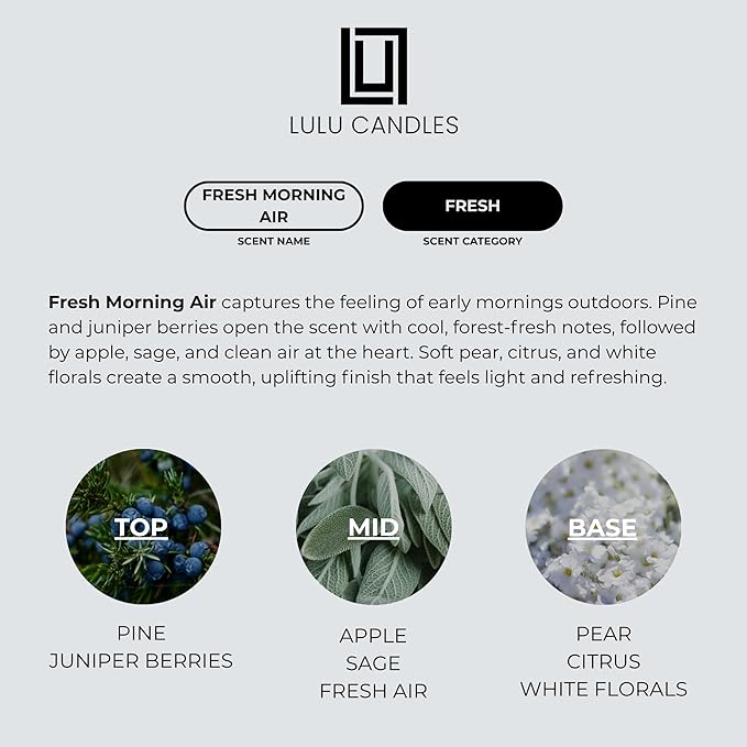 Lulu Candles | Fresh Morning Air | Luxury Scented Soy Jar Candle | Hand Poured in The USA | Highly Scented & Long Lasting (9 Oz.)