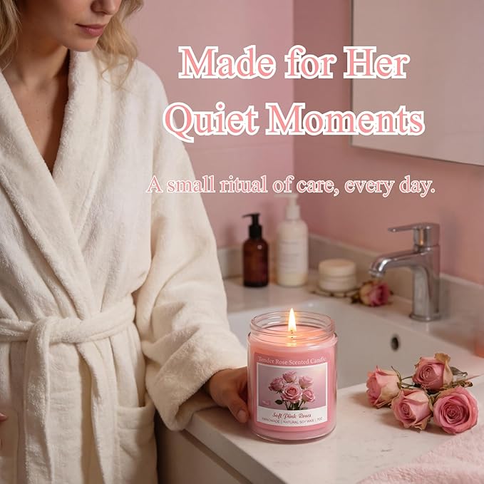 Homsolver Tender Rose Scented Candles, Natural Soy Candle Valentines Mothers Day Gifts for Mom Wife Her Girlfriend, Anniversary Birthday Gifts for Women, Novelty Jar Candle with 50+ Hours of Burn