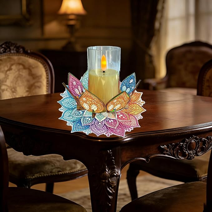 5D DIY Diamond Art Painting PVC Flower Candle Holders Tealight/Tea Light/Votive Candle Holder, for Table Centerpiece Home Décor Party Wedding Dinning-Flower-3