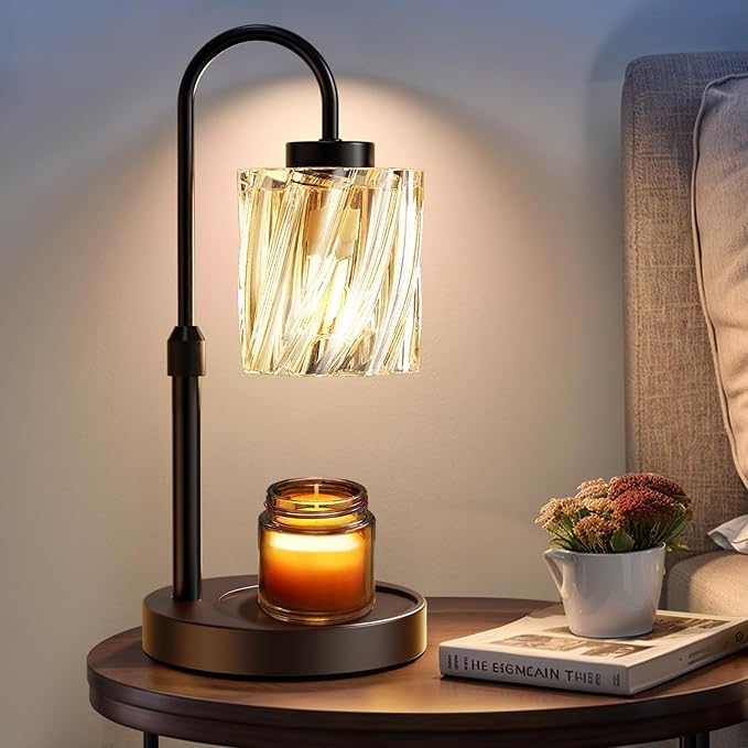WarmEmbrace Candle Warmer Lamp with Timer Dimmer, Adjustable Height and Non-Slip Base Pad, 2 Bulbs Included, Gifts for Birthday, Women’s Day, Home Decor for Bedroom, Living Room, Office (Black)