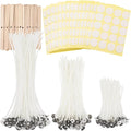 JEAWIWI Candle Wick 300 Pcs with 300 Pcs Wick Stickers and 30 Pcs Candle Wick Holders, Cotton Candle Wicks for Candle Making for Soy Wax, Beeswax, Coconut Wax