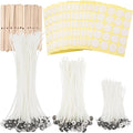 JEAWIWI Candle Wicks for Candle Making 120 Pcs with 120 Pcs Wick Stickers and 10 Pcs Candle Wick Holders, Cotton Candle Wick for Soy Wax, Beeswax, Coconut Wax