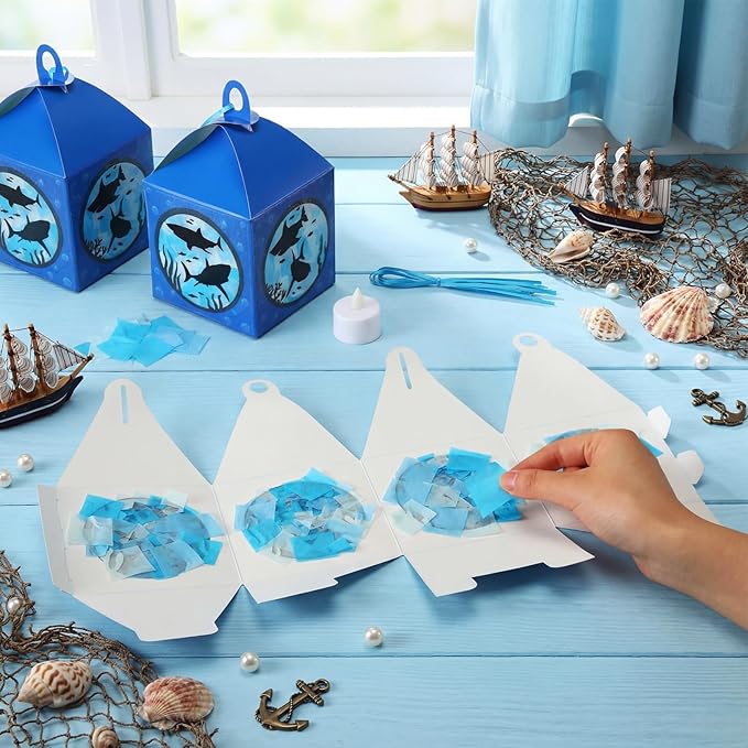 Simgoing 12 Sets Summer Shark Crafts with LED Candle Light DIY Shark Tissue Paper Beach Craft Kits Under the Sea Theme Party Decoration Submarine Hanging Ornaments for Summer Decoration Party