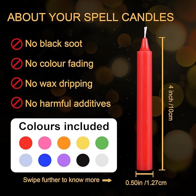 Viyffo 20 Pack Taper Chime Candles, 4 Inch Mini Unscented Dripless Candles, 1.5 Hour Burn Time, 10 Colors for Rituals, Meditation, Prayer, Wicca & Pagan Spells, Home Décor