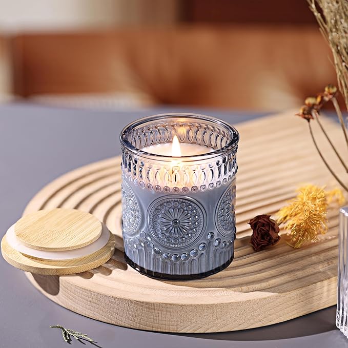 8oz Blue Glass Candle Jars with Lids for Making Candles Set of 10, Empty Candle Containers, Candle Making Supplies for Candle DIY, Candle Vessels Candle Making Kit, Blue Decor
