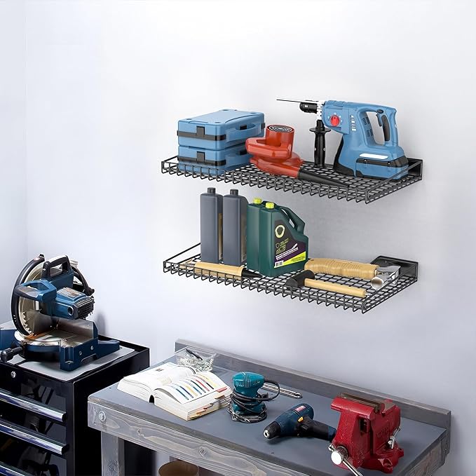 TORACK Wall-Mounted Storage Shelves, Mixed-Size Garage Floating Shelving for Closet & Laundry Room, Heavy-Duty Wall Shelf Holds Up to 65 lbs(Black)