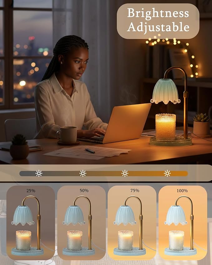 Flower Candle Warmer Lamp with Timer, Vintage Adjustable Glass Warmer Light for Jar Candles, Electric Wax Warming Melter, Gifts for Women Mom, Bedroom Decor (Pink-Flower) (Blue-Flower)