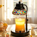 Electric Candle Warmer Lamp with Colorful Diamond Lampshade, Stained Glass Wax Melting Lamp with Timer and Dimmer, Adjustable Candle Warmer Light Home Decor (Black)