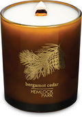 Hemlock Park Amber & Gold Wood Wick Candle Handcrafted with Natural Coconut Wax (Large 14 oz, Bergamot Cedar)