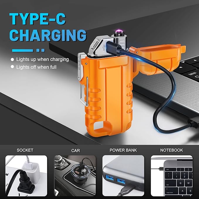 Lafagiet USB C Rechargeable Lighter, 360° Flexible Neck, Wind & Water Proof, Electric Arc Lighters for Candle, Camping