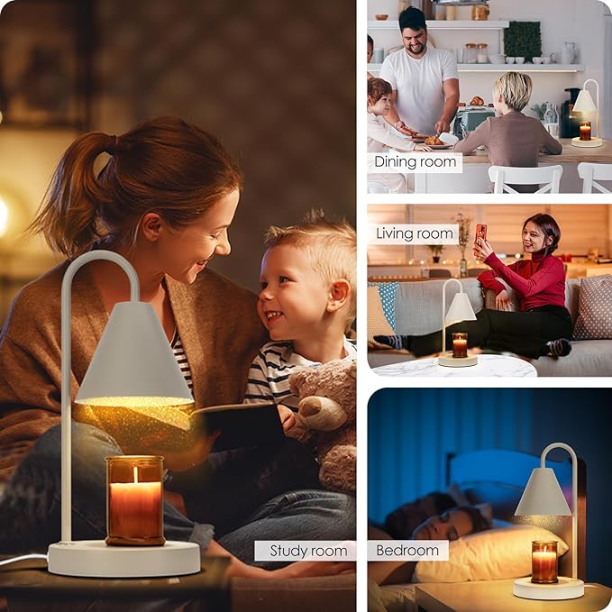 Aimoptg Candle Warmer Lamp,Electric Candle Warmer with Dimmable Light,Scented Wax Melter,No Smoke,Compatible with Various Jar,with 2 Light Bulbs,Home Decor-Milk Coffee