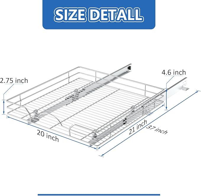 ROOMTEC Pull Out Cabinet Organizer - 20" W x 21" D, Slide Out Storage Shelves, Fits 21.5" Opening Cabinet