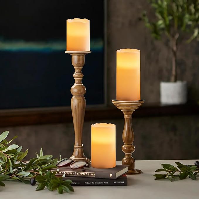 Seasonal Flameless Candle Kit – 3 Reusable Battery Operated Wax Candles with Remote & Timer & 18 Festival DIY Stickers Designed for Party Decor, July 4th, Halloween, Thanksgiving, Christmas & Easter