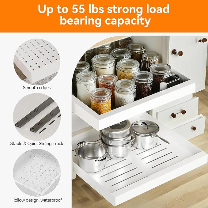 2 Pack 21'' Deep Pull Out Cabinet Organizer Expandable Width (12.6'' to 21'') Slide Out Drawers Pull Out Drawers Fixed with Adhesive Nano Film or Nail for Kitchen Bathroom Organization, White