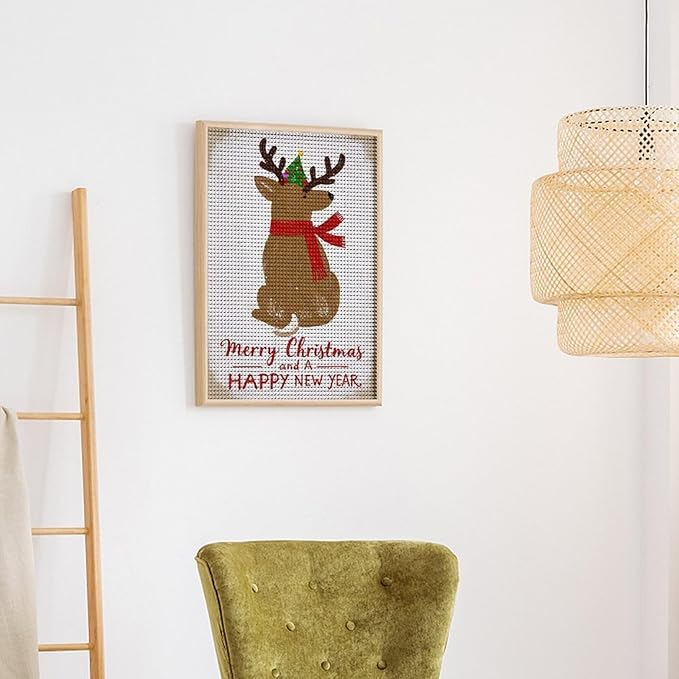 Diamond Painting Kits for Adults - Merry Christmas And Happy New Year Red Antlers & Scarf Painting DIY 5D Full Drill Diamond Dots Paintings with Diamonds Gem Art And Crafts Home Decor 12"x16"