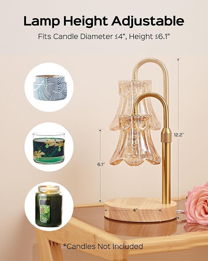 JACKYLED Candle Warmer Lamps 2-Pack, Height Adjustable Fragrance Candle Warming Lamps with 4 Bulbs 35W, 2H/4H/8H Timer and 4-Level Dimmer, Wax Warmer Heater Lamp for Home Decor, Housewarming Gift