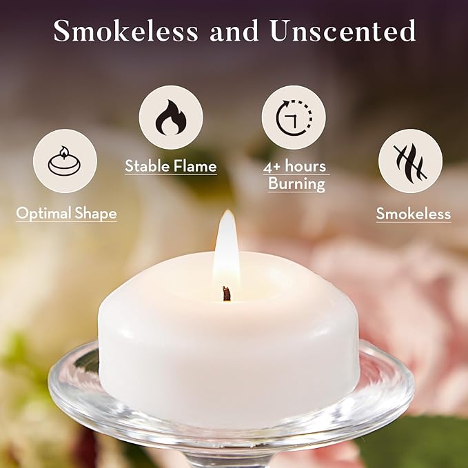 1.75 inch White Floating Candles, 12 Pack 5-6 Hours Long Burning Floating Candle, Burn Clean & Unscented Floating Candles for Centerpieces,Wedding, Christmas