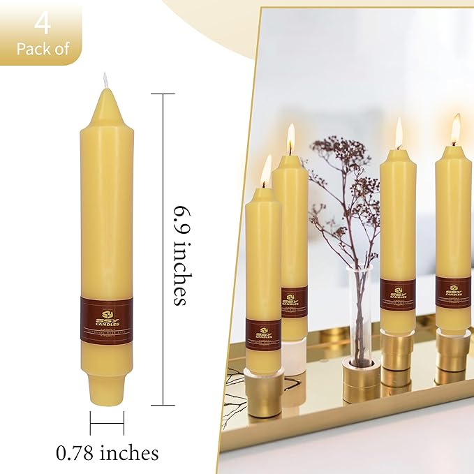 Beeswax Taper Candles 7 inch Beeswax Taper Candlesticks 4 PCS Short Candlesticks Smokeless Tapered Candle for Home Dinner Party Decoration - 8 Hour Burn Time