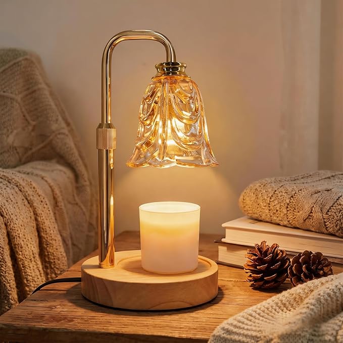 Candle Warmer Lamp with Timer & Dimmer, Adjustable Height Flower Candle Warmer for Jar Candles, Flameless Wax Melter with 2 Bulbs, Home Decor, Christmas, Birthday, Valentine's Gift for Women (A1-Gold)