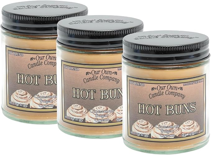 Our Own Candle Company, Cinnamon Hot Buns Scented Mason Jar Candles, 40 Hour Burn Time, 7 Ounces (3 Pack)