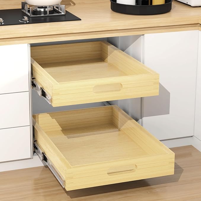 Pull Out Cabinet Organizer, Soft Close Wooden Drawer Storage Shelves for Kitchen, Durable Base Cabinet Solution for Pantry (18”W*21”D)